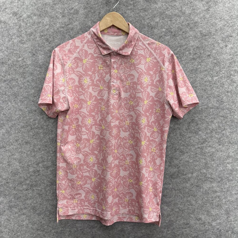Bonobos Golf Men's Polo Shirt, Sporty Activewear, Slim Fit, Pink Floral, Size S